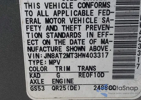 2017 Nissan Rogue Sv from USA, damaged, VIN JN8AT2MT3HW403317